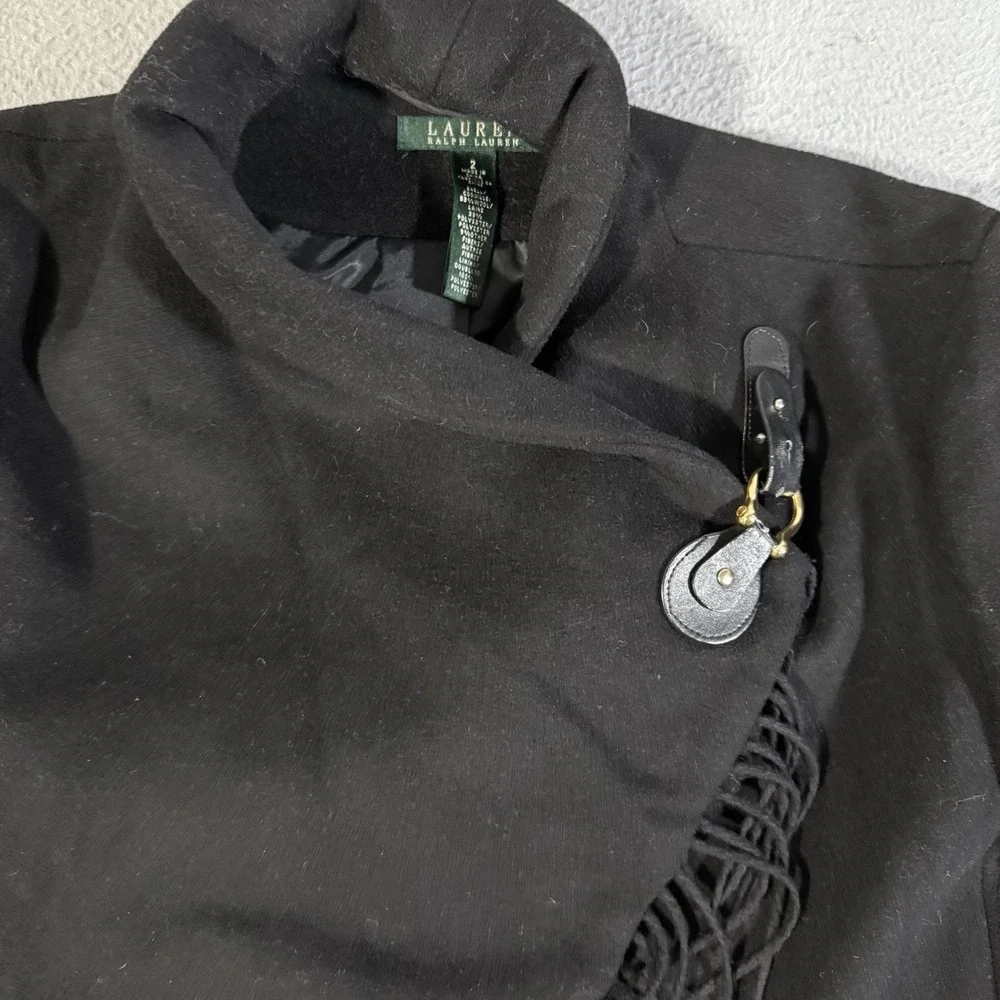 Vintage Lauren Ralph Lauren Women's Cape Dress Coat Black Wool Blend Size 2 - Picture 2 of 7